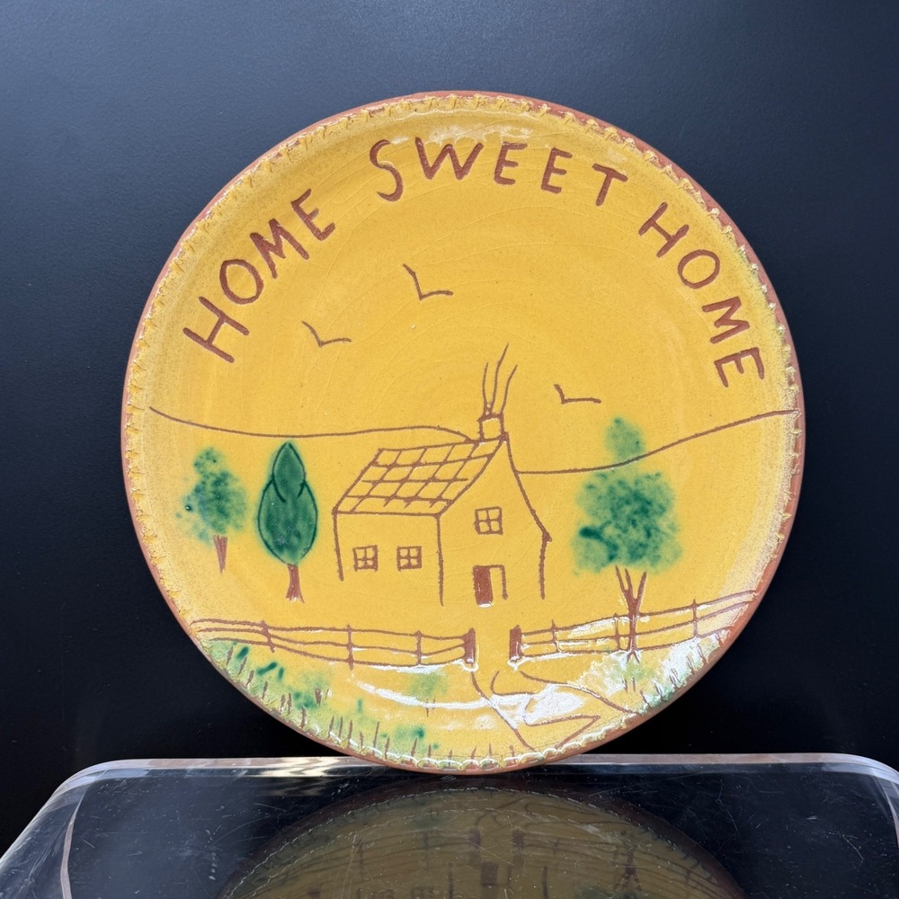 Vintage Fairfield USA Redware Plate Home Sweet Home Studio Art Pottery 9"